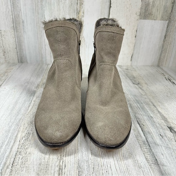 Seychelles Lucky Penny Taupe Suede Faux Fur Ankle Boot Double Zip Size #1075 - Picture 4 of 13